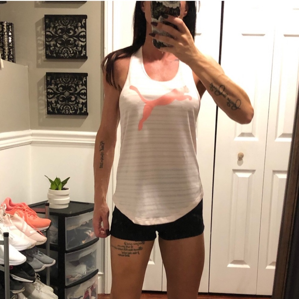 Puma White Tank Top with Pink Logo